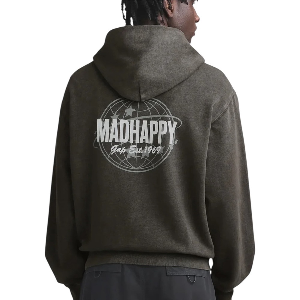 NWT MADHAPPY x GAP Globe Wash Black Hoodie Sweatshirt Oversized Size Small